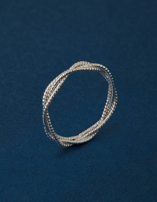 Sterling Silver-Plated Textured Twist Ring, Silver (ST SILVER), large