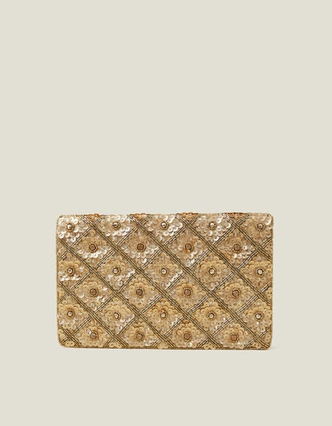 Metallic Embellished Clutch Bag, Gold (GOLD), large