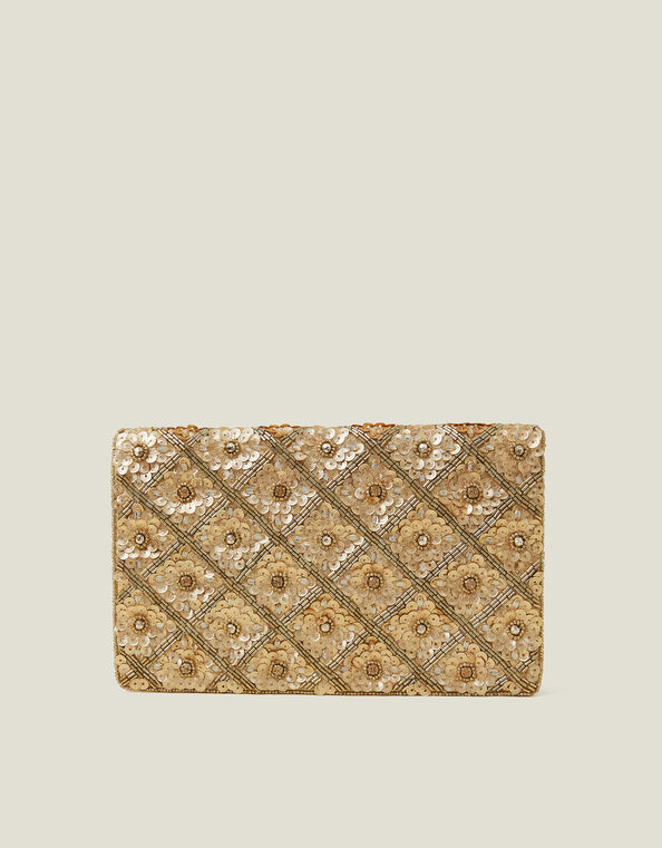 Metallic Embellished Clutch Bag, Gold (GOLD), large