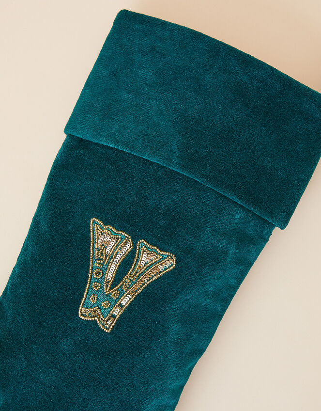 Embroidered Initial V Stocking, , large