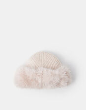 Faux Fur Trim Beanie Hat, , large