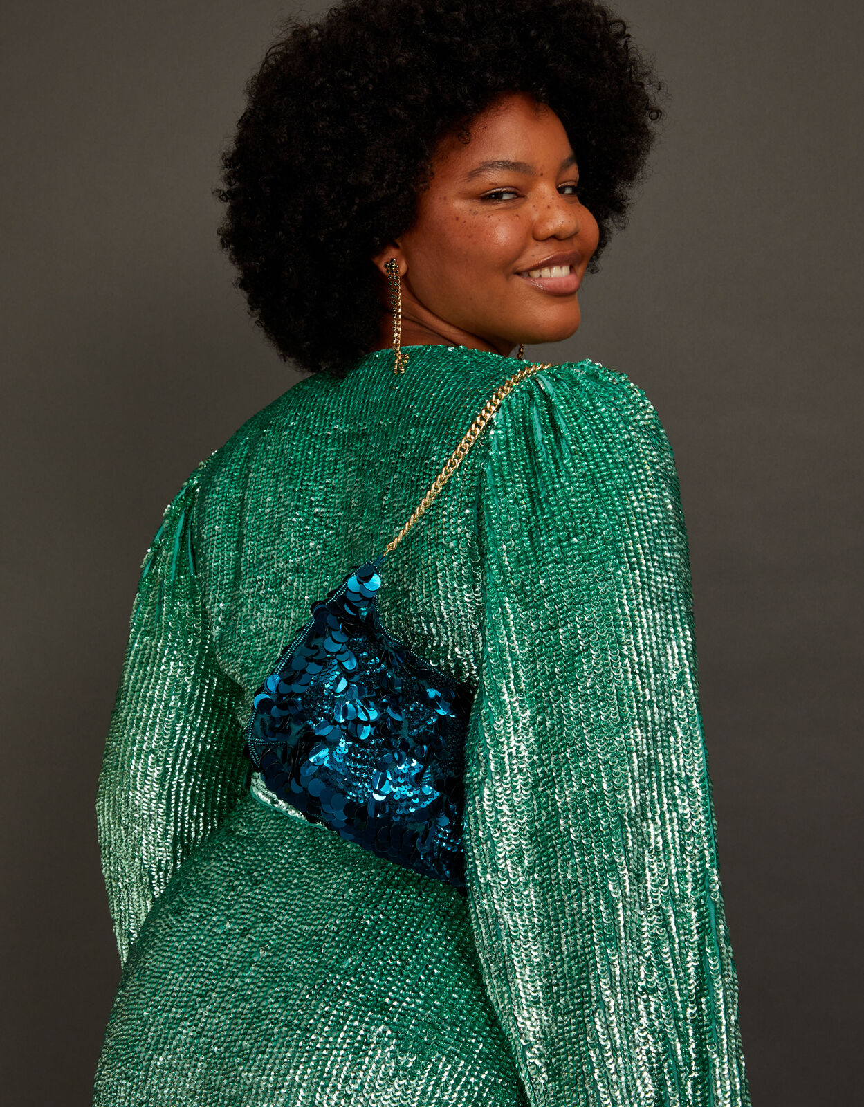 Sequin Chain Shoulder Bag Teal