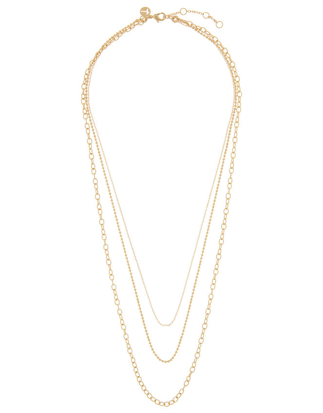 Gold-Plated Layered Chain Necklace, , large