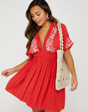 Lace Trim Embroidered Crinkle Kaftan, Red (RED), large
