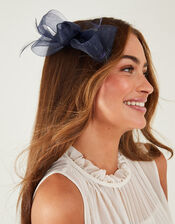 Light Feather Detail Bow Clip, Blue (NAVY), large
