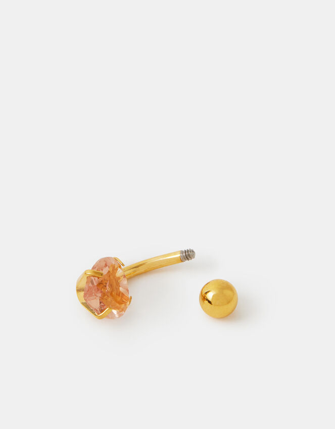 14ct Gold-Plated Surgical Steel Heart Belly Bar, , large