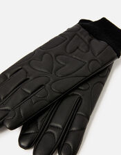 Heart Embossed Leather Gloves, Black (BLACK), large