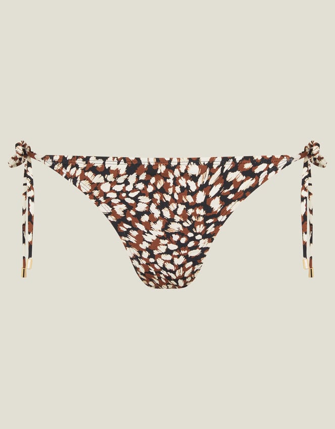 Animal Print Tie Side Bikini Bottoms, Brown (BROWN), large