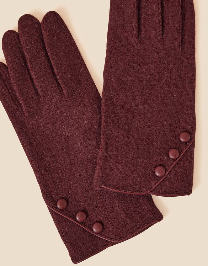 Button Gloves in Wool Blend, Red (BURGUNDY), large