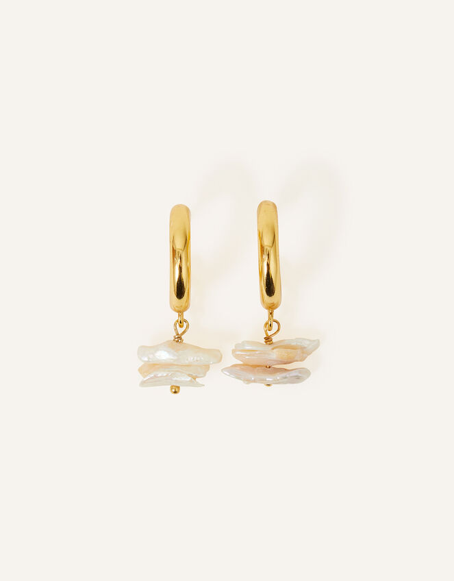 14ct Gold-Plated Keshi Pearl Hoop Earrings, , large