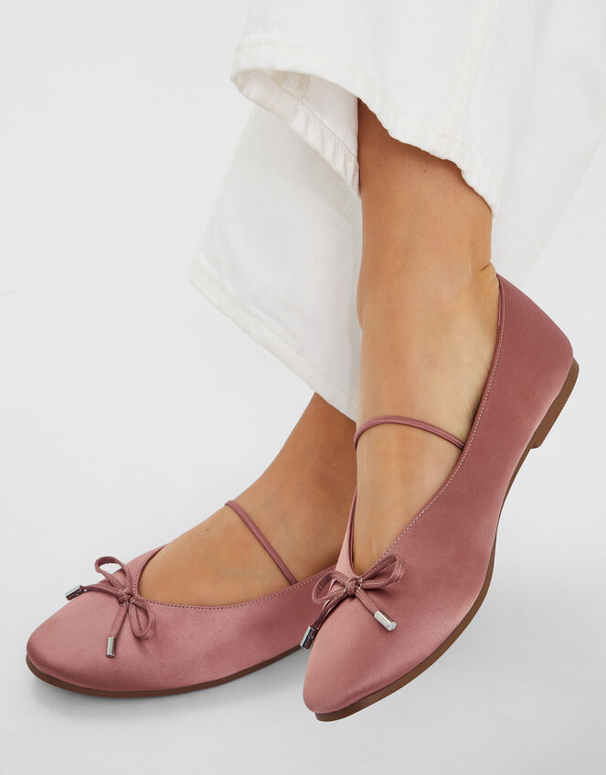 Satin Ballet Flats, Pink (PINK), large