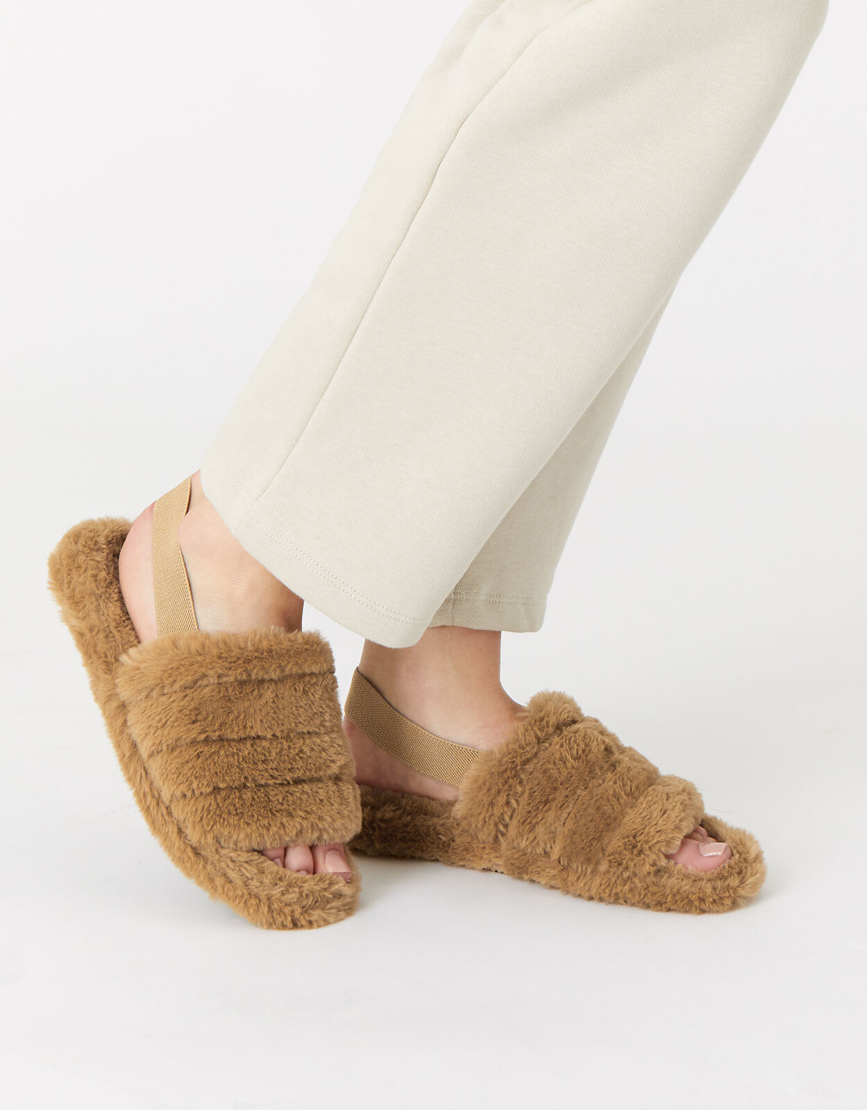 Faux Fur Strappy Slipper Tan Slippers Accessorize UK