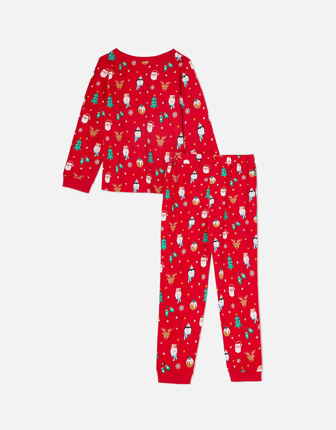 Girls Christmas Print PJ Set, Red (RED), large