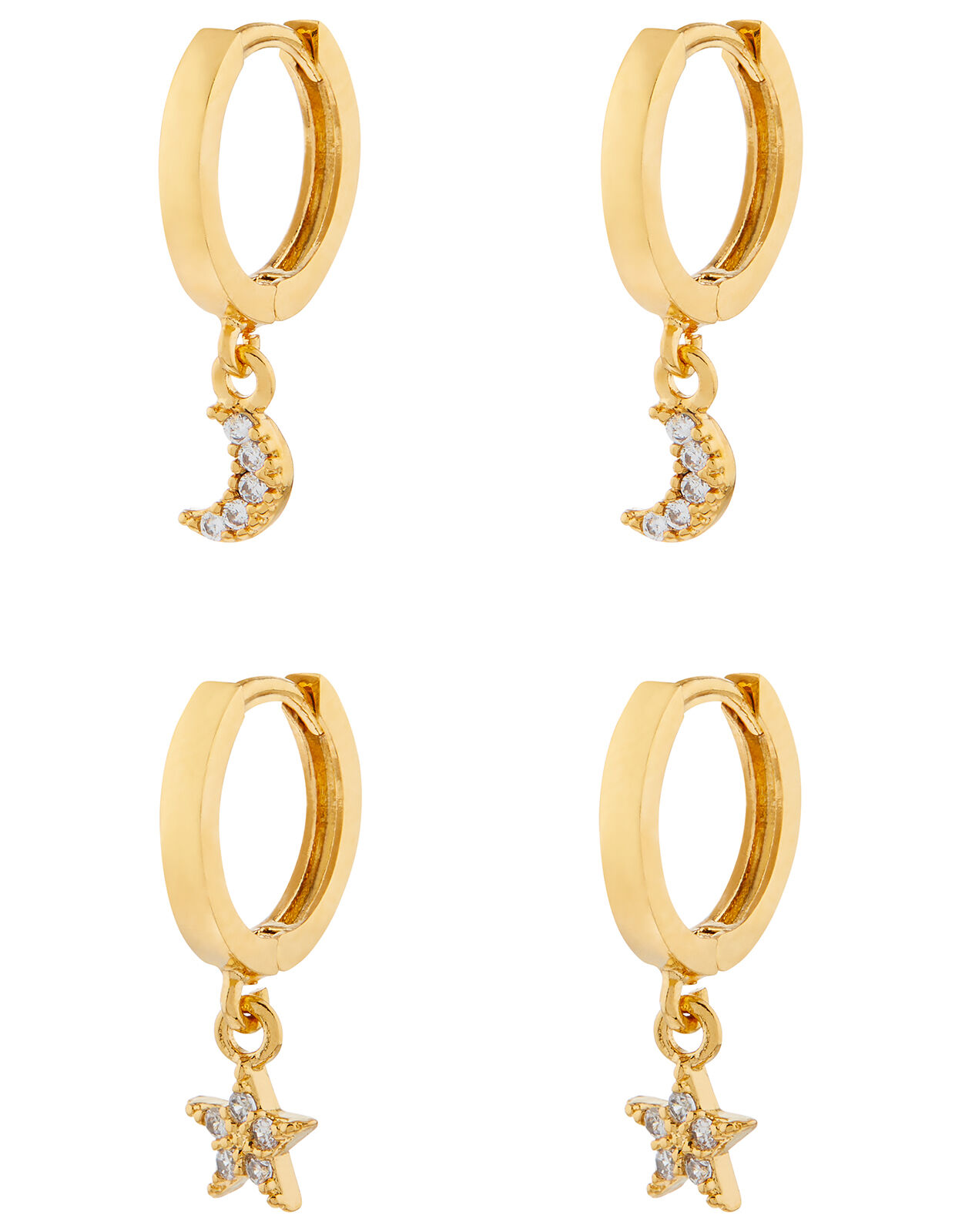 Star and Moon Huggie Hoop Earring Set