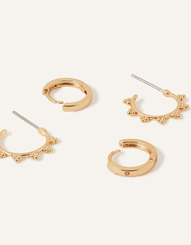 14ct Gold-Plated Beaded Hoop and Stud Set of Two, , large