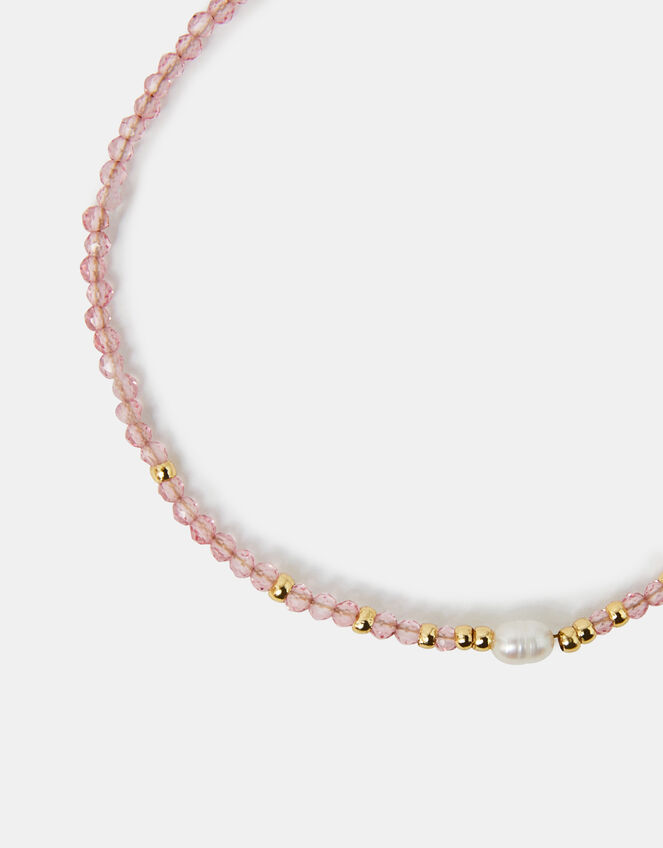 14ct Gold-Plated Pearl Beaded Bracelet, Pink (PINK), large