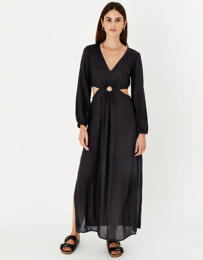 Ring Cut-Out Detail Maxi Dress, Black (BLACK), large