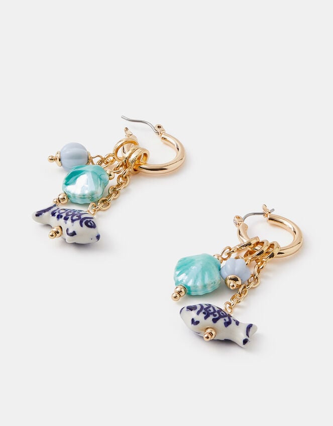 Fish Charm Hoop Earrings, , large