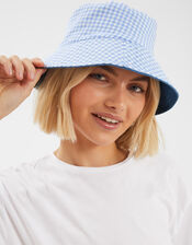 Reversible Denim Gingham Bucket Hat, , large