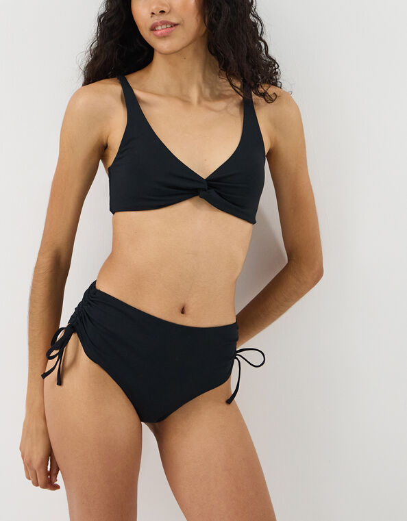 Tie High Waist Shaping Bikini Bottom, Black (BLACK), large