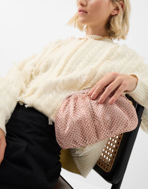 Sequin Clip Frame Clutch Bag, Pink (PALE PINK), large