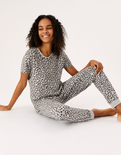 Leopard Print Jersey Pyjama Set Brown, Brown (BROWN), large
