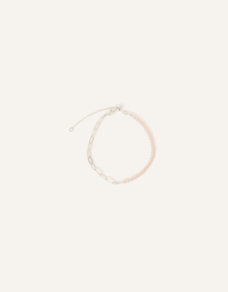 Sterling Silver Plated Pearl Chain Bracelet, , large