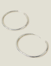 Sterling Silver-Plated Medium Hoops, , large