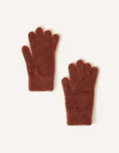Super-Stretch Fluffy Knit Gloves, Brown (BROWN), large