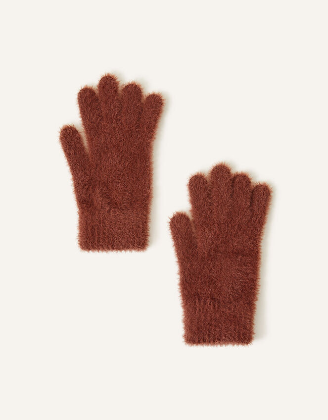 Super-Stretch Fluffy Knit Gloves, Brown (BROWN), large