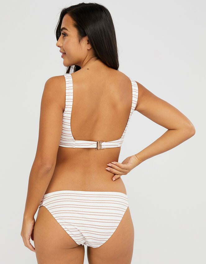 Textured Bikini Briefs with Striped Print, White (WHITE), large