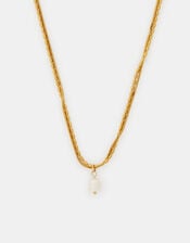 Stainless Steel Layered Pearl Charm Necklace, , large