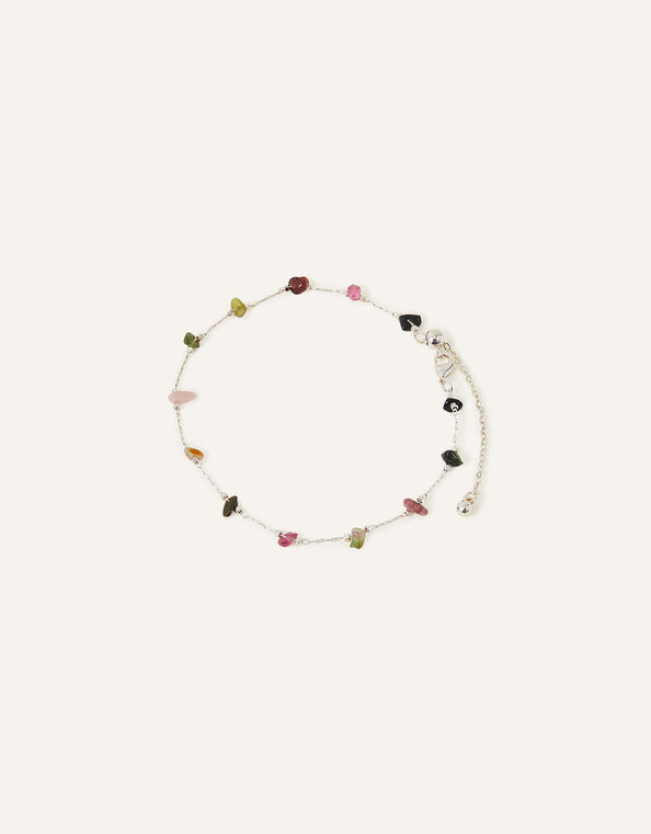 Sterling Silver-Plated Stone Anklet, , large