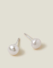 Sterling Silver-Plated Freshwater Pearl Studs, , large