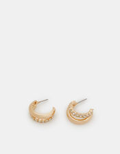 Mini Diamanté Double Hoop Earrings, , large