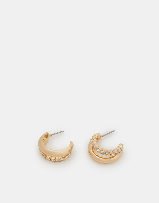 Mini Diamanté Double Hoop Earrings, , large