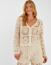 Crochet Cardigan, Natural (NATURAL), large