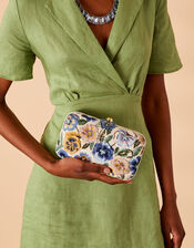 Hand-Embellished Beaded Floral Hardcase Clutch, , large