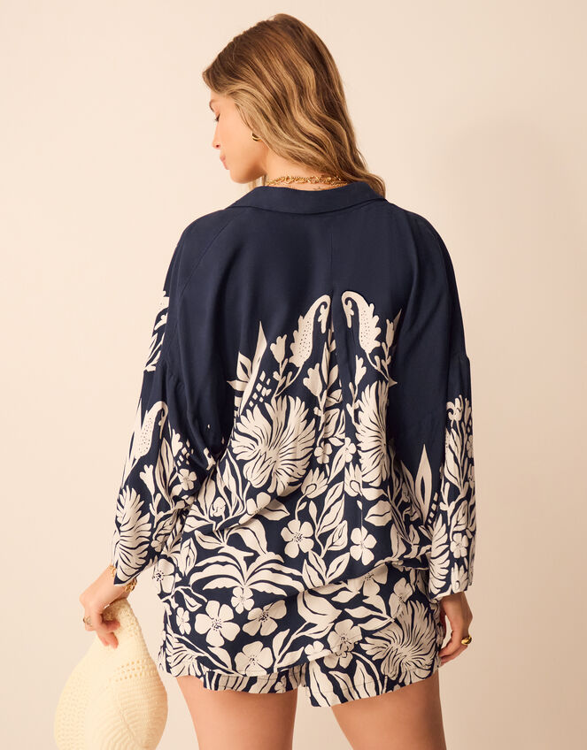 Floral Print Shirt, Blue (NAVY), large