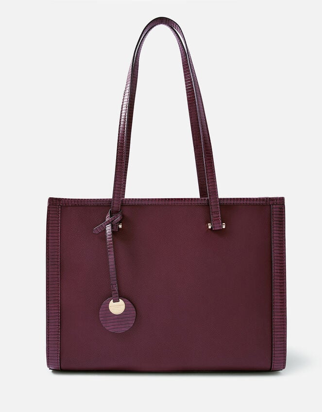 Faux Croc Trim Book Tote Bag, Red (BURGUNDY), large