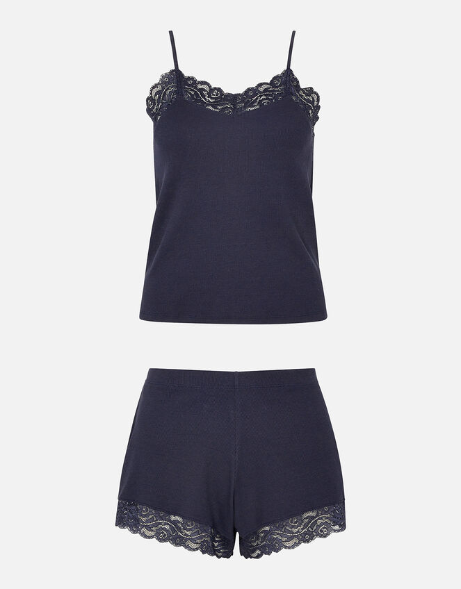 Lace Trim Vest Set, Blue (NAVY), large