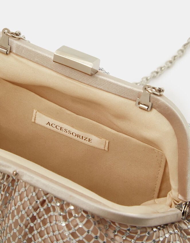 Sequin Clip Frame Clutch, Ivory (IVORY), large