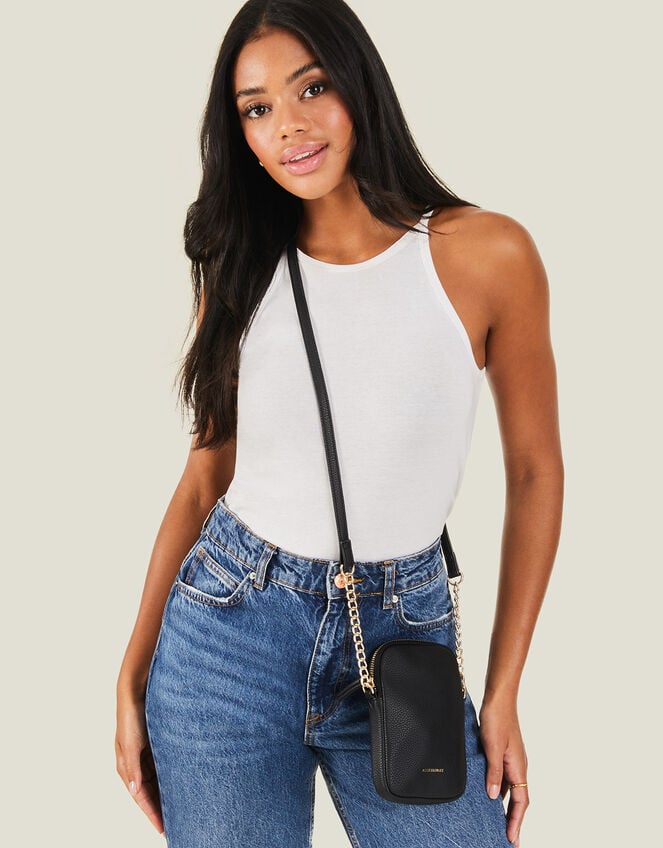Chain Strap Phone Purse, Black (BLACK), large
