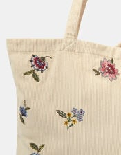 Floral Embroidered Corduroy Shopper Bag, Cream (CREAM), large