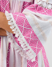 Flute Sleeve Jacquard Shimmer Mini Dress, Pink (PINK), large