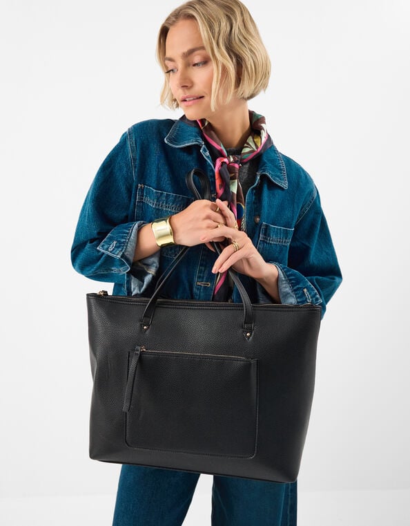 Rachel Zip Front Laptop Tote Bag, Black (BLACK), large
