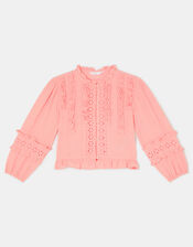 Girls Broderie Ruffle Top, Pink (PINK), large