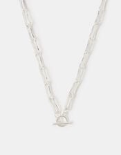 Sterling Silver-Plated Molten Link T-Bar Necklace, , large