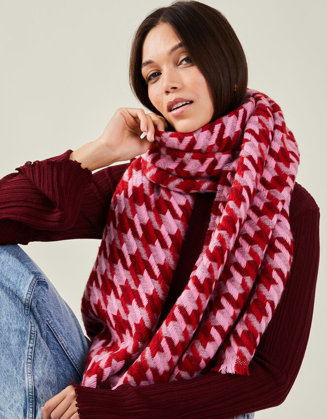 Houndstooth Woven Blanket Scarf, , large