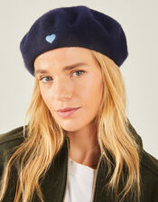 Heart Wool Beret, Blue (BLUE), large